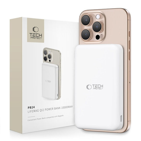 PowerBank PB24 Lifemag Qi2 MagSafe 10000mAh, biela, Tech-Protect