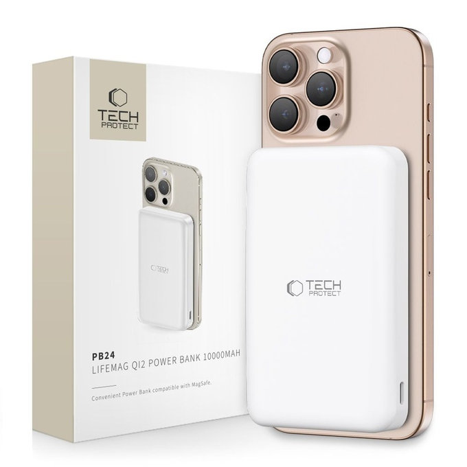 PowerBank PB24 Lifemag Qi2 MagSafe 10000mAh, biela, Tech-Protect
