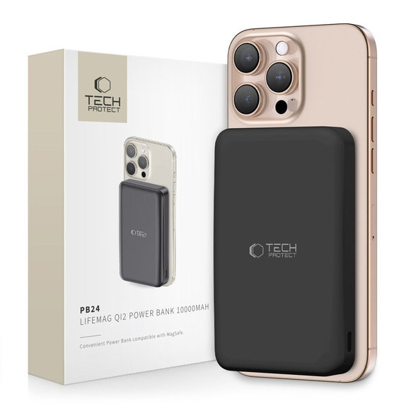 PowerBank PB24 Lifemag Qi2 MagSafe 10000mAh, čierna, Tech-Protect