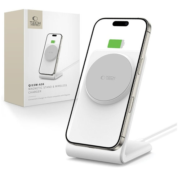 Bezdrôtová nabíjačka QI15W-A38 Magnetic MagSafe, biela, Tech-Protect