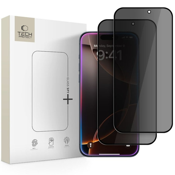 Privacy tvrdené sklo (2ks) Glass Spy+ pre iPhone 16 Pro / 17 / 17 Pro, privacy, Tech-Protect