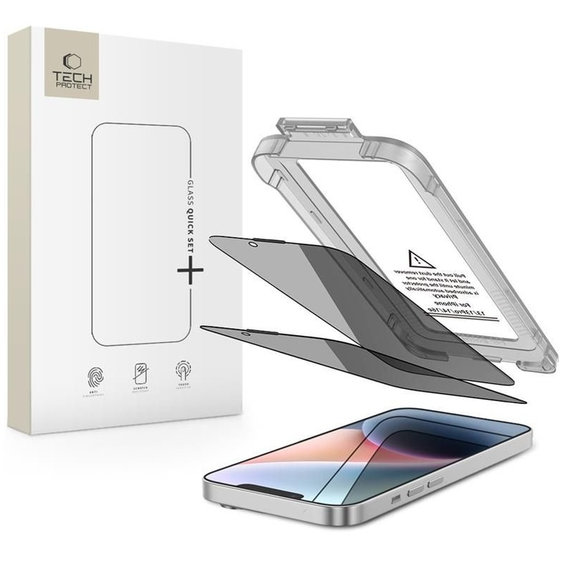 Privacy tvrdené sklo (2ks) Quick Set Spy+ pre iPhone 13 / 13 Pro / 14 / 16E / 17E, privacy, Tech-Protect