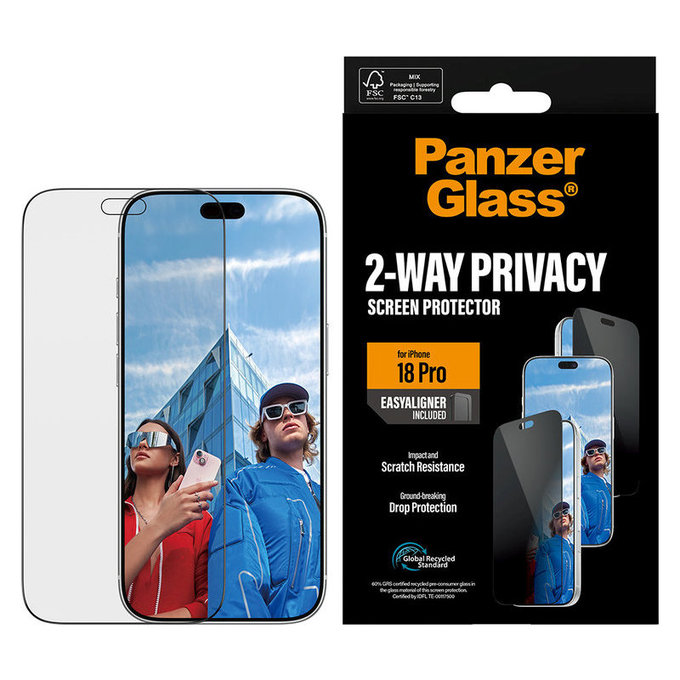 Tvrdené sklo UWF 2-Way Privacy s aplikátorom pre iPhone 18 Pro, čierna, PanzerGlass