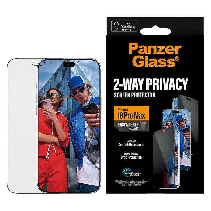 Tvrdené sklo UWF 2-Way Privacy s aplikátorom pre iPhone 18 Pro Max, Čierna, PanzerGlass