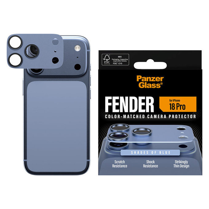 Ochranný kryt objektívu Fender pre iPhone 18 Pro, Italian blue, PanzerGlass