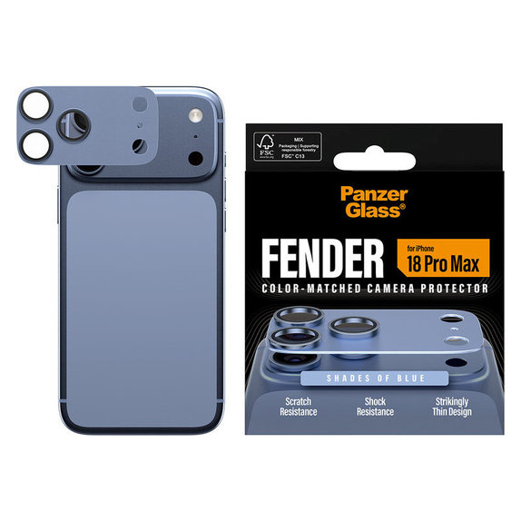 Ochranný kryt objektívu Fender pre iPhone 18 Pro Max, Italian blue, PanzerGlass
