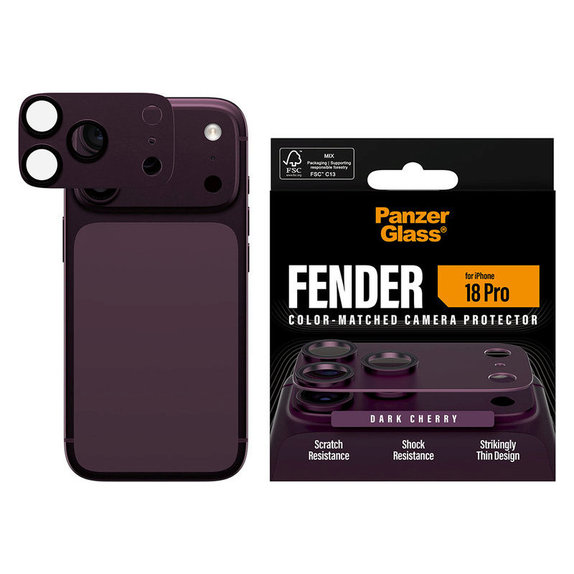 Ochranný kryt objektívu Fender pre iPhone 18 Pro, Dark cherry, PanzerGlass