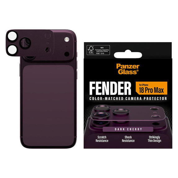 Ochranný kryt objektívu Fender pre iPhone 18 Pro Max, Dark cherry, PanzerGlass