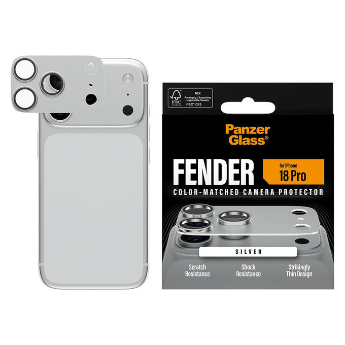 Ochranný kryt objektívu Fender pre iPhone 18 Pro, Strieborná, PanzerGlass
