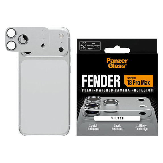 Ochranný kryt objektívu Fender pre iPhone 18 Pro Max, Strieborná, PanzerGlass