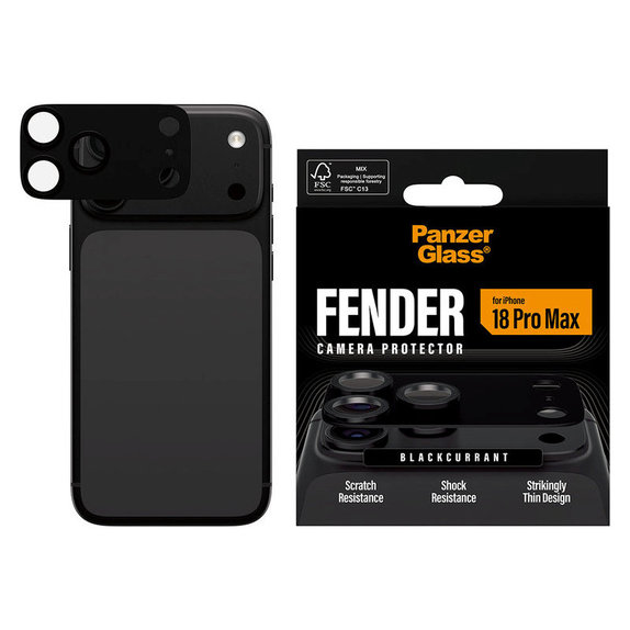 Ochranný kryt objektívu Fender pre iPhone 18 Pro Max, Black currant, PanzerGlass