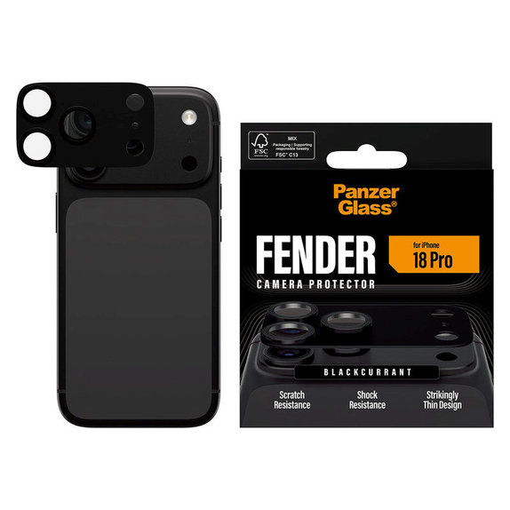 Ochranný kryt objektívu Fender pre iPhone 18 Pro, Black currant, PanzerGlass