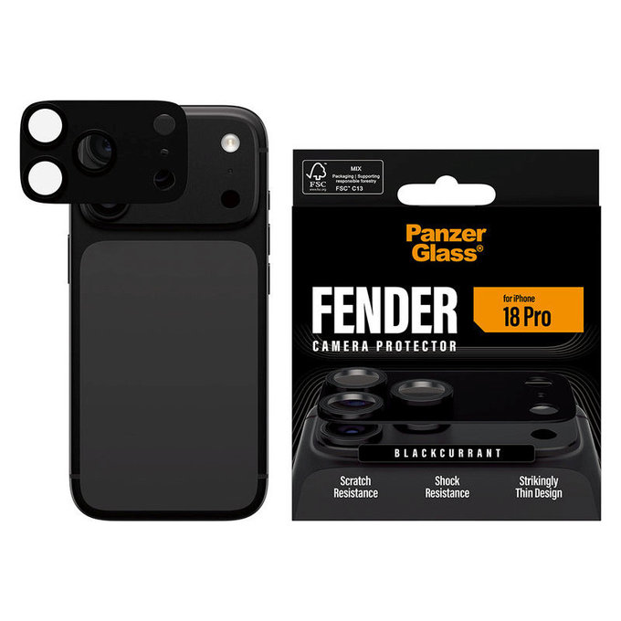 Ochranný kryt objektívu Fender pre iPhone 18 Pro, Black currant, PanzerGlass