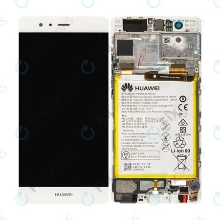 Huawei P9 - LCD Displej + Dotykové Sklo + Rám + Batéria (White) - 02350RRY, 02350RKF Genuine Service Pack