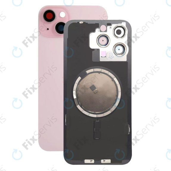 Apple iPhone 15 Plus - Sklo Zadného Housingu + Sklíčko Kamery + Kovový Pliešok + Magsafe Magnet (Pink)