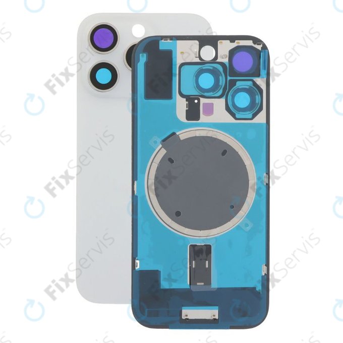 Apple iPhone 16 Pro - Sklo Zadného Housingu + Sklíčko Kamery + Kovový Pliešok + Magsafe Magnet (White Titanium)