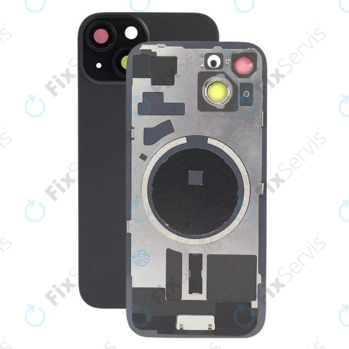 Apple iPhone 15 - Sklo Zadného Housingu + Sklíčko Kamery + Kovový Pliešok + Magsafe Magnet (Black)