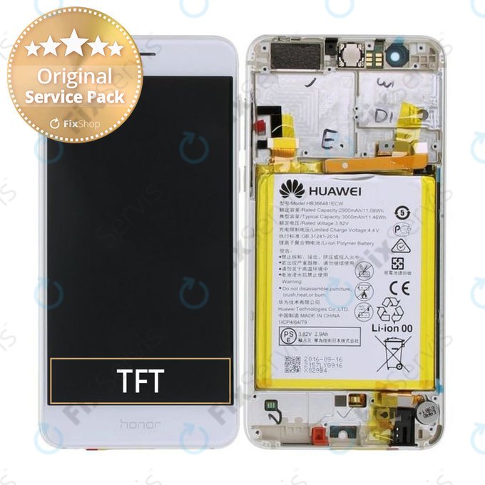 Huawei Honor 8 - LCD Displej + Dotykové Sklo + Rám + Batéria (Pearl White) - 02350UEN, 02350USJ