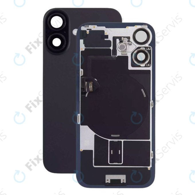 Apple iPhone 16 Plus - Sklo Zadného Housingu + Sklíčko Kamery + Kovový Pliešok + Magsafe Magnet (Black)