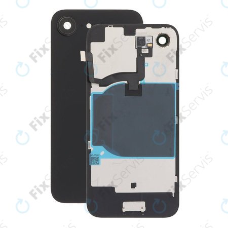 Apple iPhone 16e - Sklo Zadného Housingu + Sklíčko Kamery + Kovový Pliešok (Black)