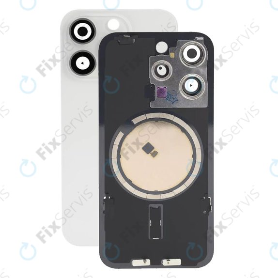 Apple iPhone 15 Pro - Sklo Zadného Housingu + Sklíčko Kamery + Kovový Pliešok + Magsafe Magnet (White Titanium)