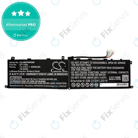 Batéria pre MSI GS65 Stealth Thin, PS63, P65 Creator 8RF, 5200mAh, Li-Pol, 15.2V, BTY-M6L, HQ