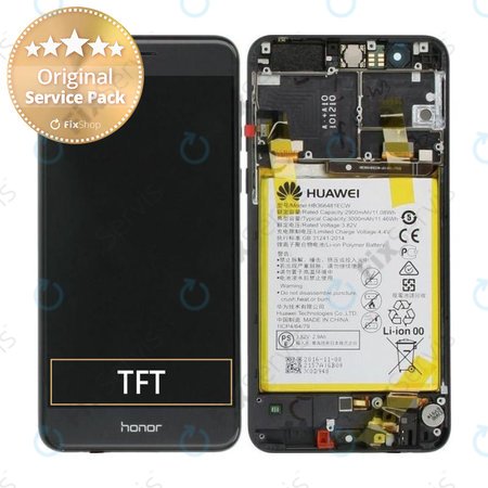 Huawei Honor 8 - LCD Displej + Dotykové Sklo + Rám + Batéria (Midnight Black) - 02350VAS Genuine Service Pack
