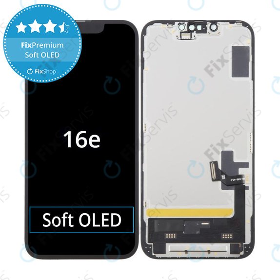 Displej Soft OLED pre iPhone 16e, Dotykové sklo s rámom, FixPremium