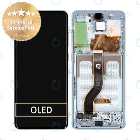 Samsung Galaxy S20 Plus G985F - LCD Displej + Dotykové Sklo + Rám (Cloud Blue) - GH82-22134D, GH82-22145D Genuine Service Pack