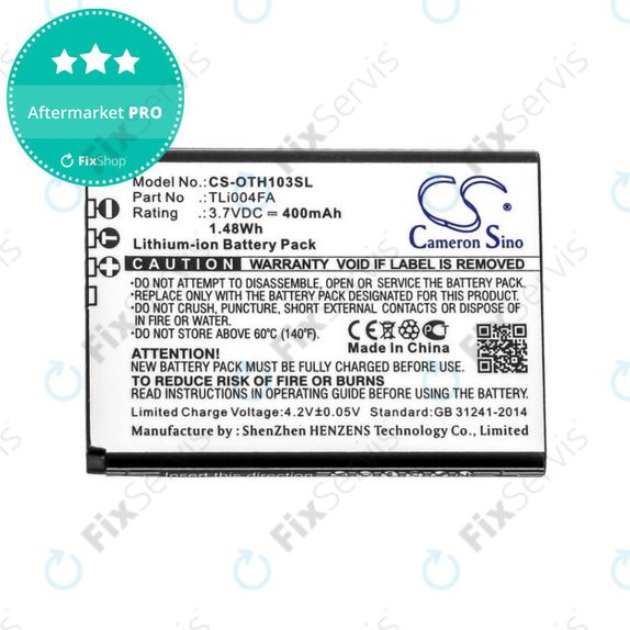 Batéria pre Alcatel OneTouch 1013, 1035D, 1046D, 400mAh, Li-Ion, 3.7V, TLi004FA, HQ