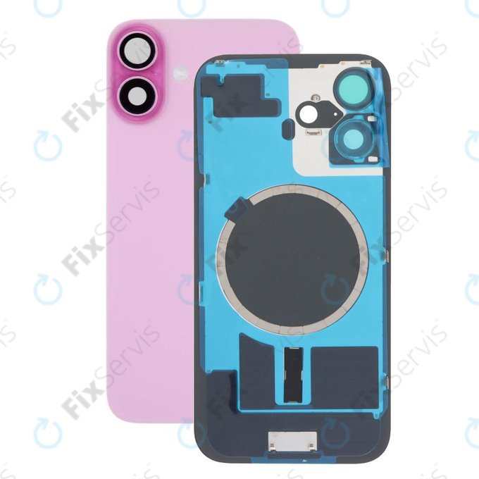 Apple iPhone 16 - Sklo Zadného Housingu + Sklíčko Kamery + Kovový Pliešok + Magsafe Magnet (Pink)
