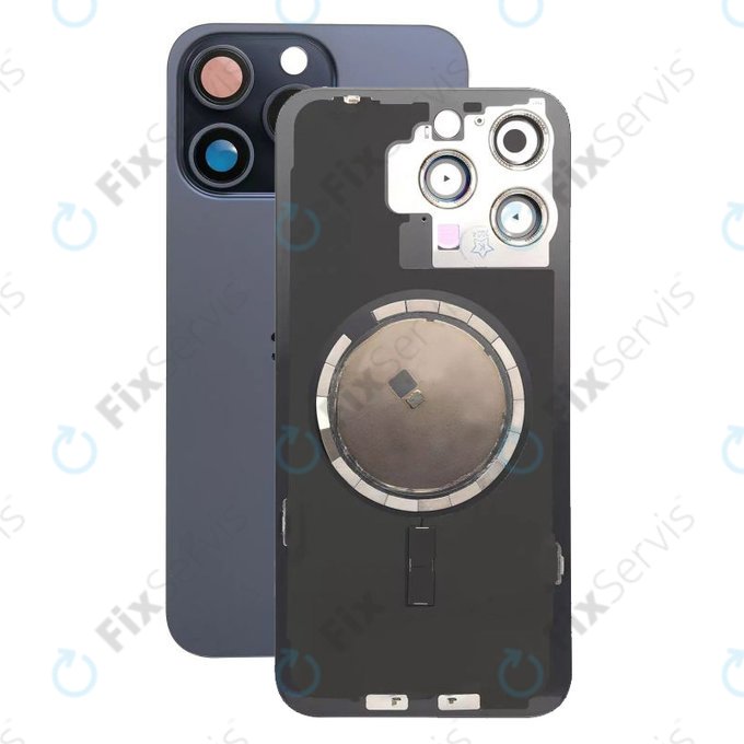 Apple iPhone 15 Pro Max - Sklo Zadného Housingu + Sklíčko Kamery + Kovový Pliešok + Magsafe Magnet (Blue Titanium)