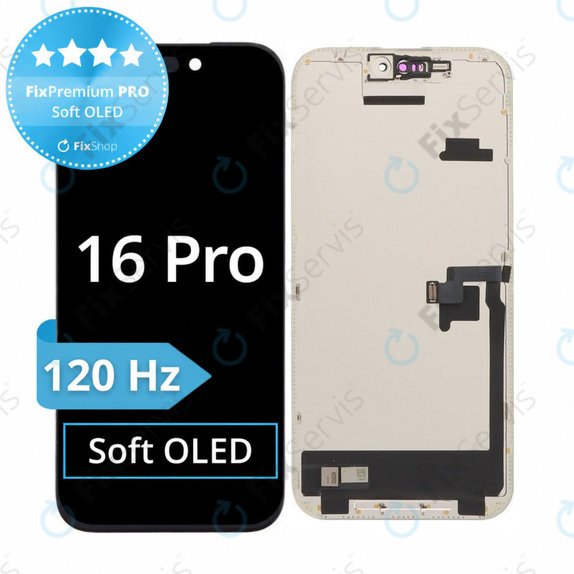 Displej Soft OLED 120Hz pre iPhone 16 Pro, Dotykové sklo s rámom, FixPremium PRO