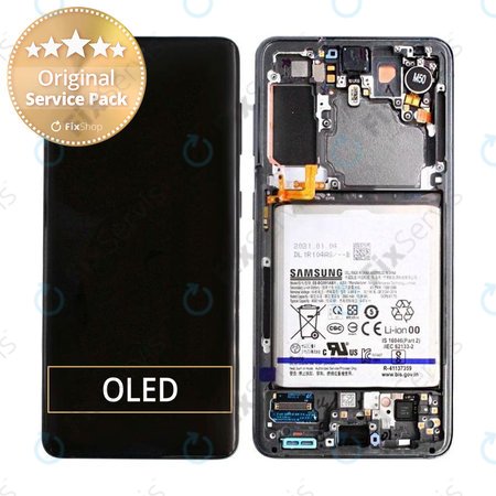 Samsung Galaxy S21 G991B - LCD Displej + Dotykové Sklo + Rám + Batéria (Phantom Gray) - GH82-24716A, GH82-24718A Genuine Service Pack