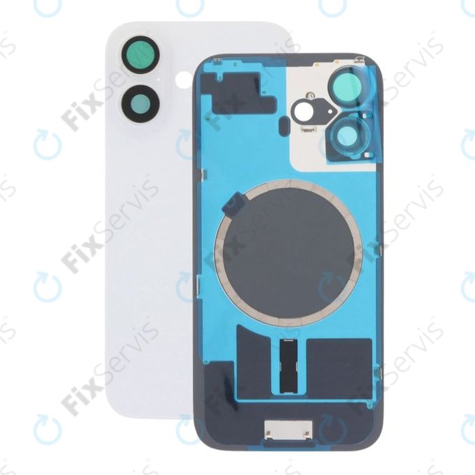 Apple iPhone 16 - Sklo Zadného Housingu + Sklíčko Kamery + Kovový Pliešok + Magsafe Magnet (White)