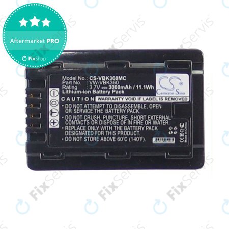 Batéria pre Panasonic HC, HDC, SDR, 3000mAh, Li-Ion, 3.7V, VW-VBK360, HQ