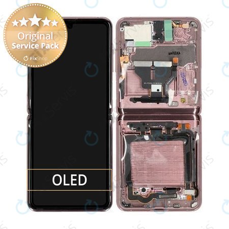 Samsung Galaxy Z Flip 5G F707B - LCD Displej + Dotykové Sklo + Rám (Mystic Bronze) - GH82-23351B Genuine Service Pack