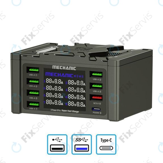 Mechanic V-Power 8 Pro - USB Servisná Nabíjacia Stanica s USB-C, USB 3.0