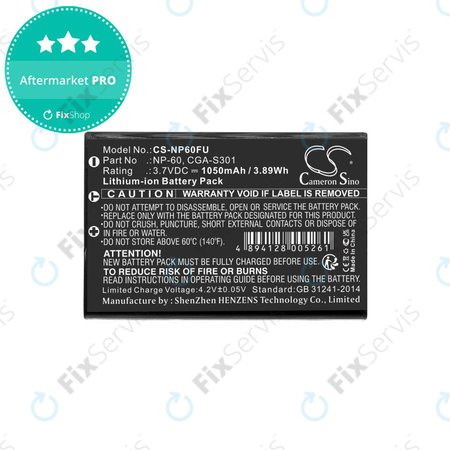 Batéria pre Agfa, HP Photosmart, Toshiba Camileo, 1050mAh, Li-Ion, 3.7V, NP-60, COMA-BP1, HQ