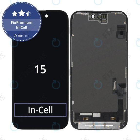 Displej In-Cell FHD pre iPhone 15, Dotykové sklo s rámom, FixPremium