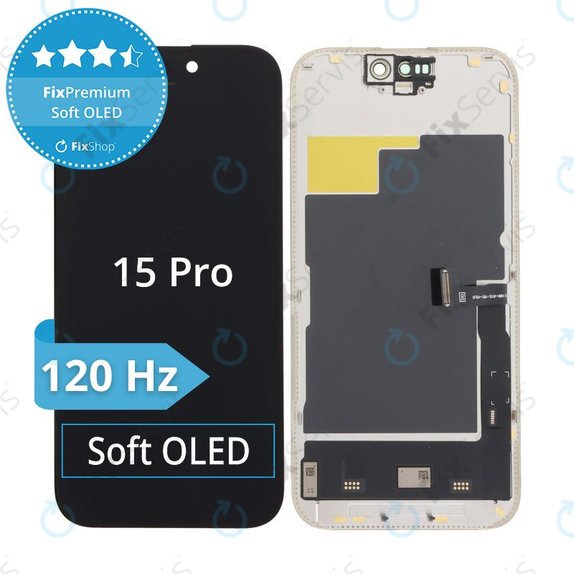 Displej Soft OLED 120Hz pre iPhone 15 Pro, Dotykové sklo s rámom, FixPremium