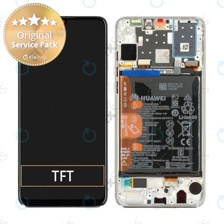 Huawei P30 Lite 2020 - LCD Displej + Dotykové Sklo + Rám + Batéria (Pearl White) - 02353FQB, 02353DQT Genuine Service Pack