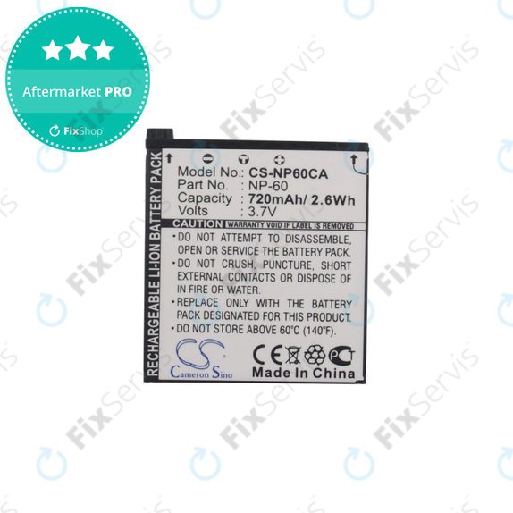 Batéria pre Casio Exilim Zoom EX-Z19, EX-Z85, EX-Z9, 720mAh, Li-Ion, 3.7V, NP-60, HQ
