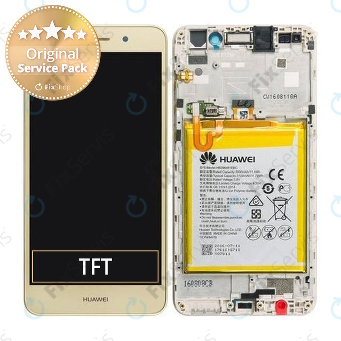 Huawei Y6 II - LCD Displej + Dotykové Sklo + Rám + Batéria (Gold) - 02350VUK Genuine Service Pack
