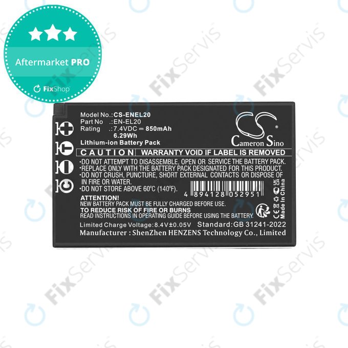 Batéria pre Nikon Coolpix A, 850mAh, Li-Ion, 3.7V, EN-EL20, HQ