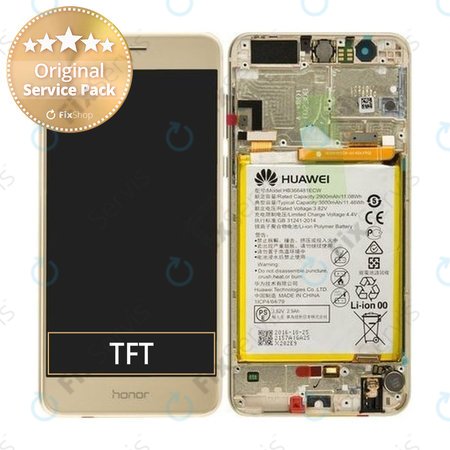 Huawei Honor 8 - LCD Displej + Dotykové Sklo + Rám + Batéria (Gold) - 02350USE, 02350VBF Genuine Service Pack