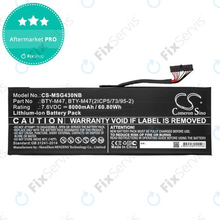 Batéria pre MSI GS40, GS43, MS14, 8000mAh, Li-Ion, 7.6V, BTY-M47, HQ