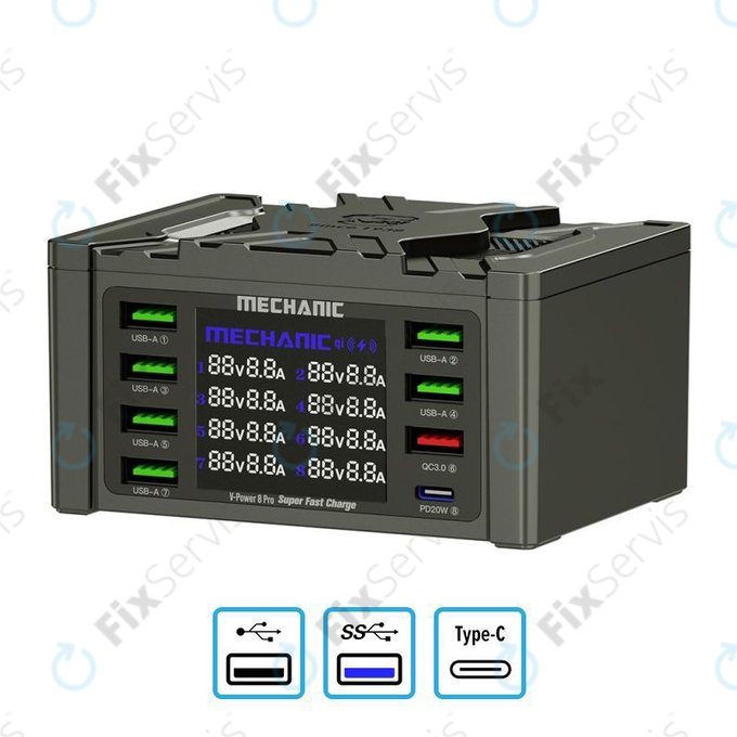 Mechanic V-Power 8 Pro - USB Servisná Nabíjacia Stanica s USB-C, USB 3.0