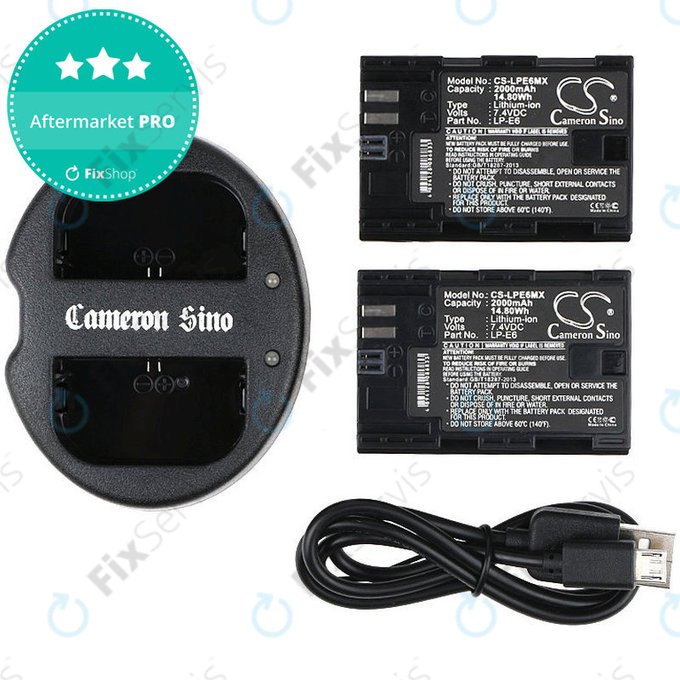 Batéria 2ks s nabíjačkou pre Canon EOS 5D Mark II, EOS 7D, 2000mAh, Li-Ion, 7.4V, LP-E6, HQ