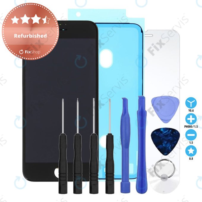 Apple iPhone 8, SE (2020), SE (2022) - LCD Displej + Dotykové Sklo + Rám (Black) Refurbished + Lepka pod LCD + Tvrdené Sklo + Set Náradia - Multipack